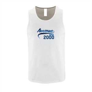 Witte Tanktop met Blauwe print ""Awesome 2000 “ size S