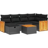 vidaXL - 7-delige - Loungeset - met - kussens - poly - rattan - zwart