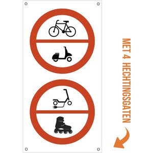 Pictogrammen bord alu di-bond | Verboden voor fietsen, bromfietsen, steps en rolschaatsen | 30 x 60 cm | Overlast | Voetgangerszone | Wandelen | Wandelaars | Aluminium bord | Met 4 boorgaten | Dikte: 3 mm | Fietsers | Scooter | Roestvrij | 1 stuk