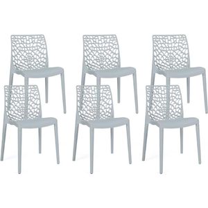 Set van 6 Alyssa stoelen van polypropyleen honingraat, lichtgrijs