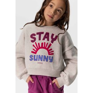 Sissy-Boy - Lichtgrijze sweater met lage schouders en artwork