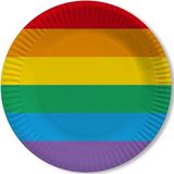 20x Regenboog thema ronde bordjes 23 cm - Papieren wegwerp servies - Regenbogen kinderfeestje versieringen/decoraties