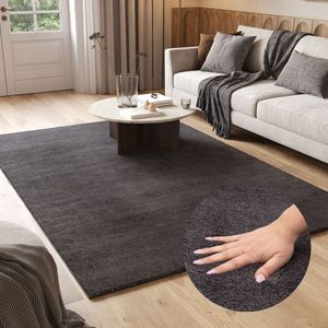 Tapiso Cuddle Vloerkleed Hoogpolig Antraciet Antislip Woonkamer Tapijt Maat- 240x340