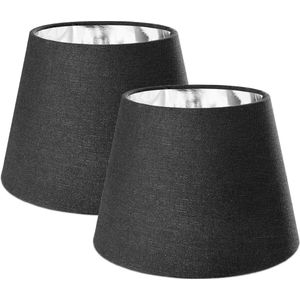 Navaris 2x lampenkap voor tafellamp - E14 fitting - 15,2 cm hoog - Set van 2 ronde lampenkappen - Zwart/zilverkleurig