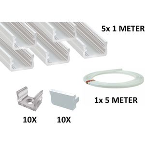 5 Meter Aluminium LED Strip Profiel Wit - 16x9,3mm - Incl. 5 Meter Afdekkap Frosted - Incl. Eindkapjes en Montagebeugels
