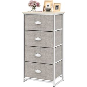 COSTWAY Commode met 4 laden, stoffen commode met metalen frame en tafelblad, opbergcommode voor slaapkamer, woonkamer, 45 x 30 x 94 cm