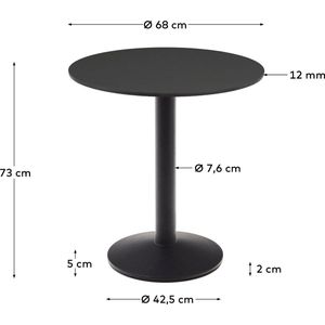 Kave Home - Zwarte ronde Esilda-buitentafel met zwart gelakte metalen poot Ø 70 x 70 cm