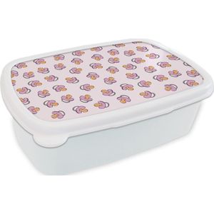 Broodtrommel Wit - Lunchbox - Brooddoos - Speen - Patronen - Roze - 18x12x6 cm - Volwassenen