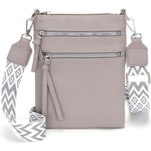 Crossbody tas voor dames - Grijs/wit - 16,5 x 21,5 x 4 cm - Schoudertas met afneembare schouderband - Telefoontas voor vrouwen - Festivaltas met veel ruimte - Handtas met ritsen - Verwijderbare schouderriem - Waterbestendig