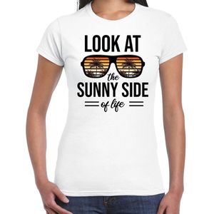 Sunny side feest t-shirt / shirt Look at the sunny side of life voor dames - wit - Beach party outfit / kleding/ verkleedkleding/ carnaval shirt XXL