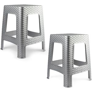 Plasticforte Zit krukjes - 2x - zilvergrijs - rotan kunststof - 37 x 37 x 46 cm - extra zitplaatsen