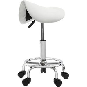 Bealive® Zadel Kruk - Wit - Verstelbare kruk - Hydraulische salon kruk - Ergonomische Zadelkruk - Zadelkruk op wielen - Kapperskruk