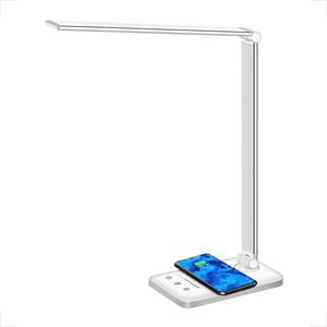 YONO Bureaulamp LED Dimbaar - met Draadloos Oplader en USB - Tafellamp met Stekker - Warm en Wit Licht - Zilver