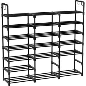 O'DADDY® Schoenenrek 7 Laags 3 Dubbel - Schoenenkast - Schoenen Opbergsysteem - Opbergrek - Schoenkast - Schoenrek - 24 Paar Schoenen - Zwart metaal