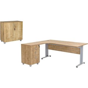 Furni24 Bureauset Dona saffier eiken decor, bestaande uit: bureau inclusief container met 3 laden, hoek is links, archiefkast saffier eiken decor met 2 deuren en 1 plank