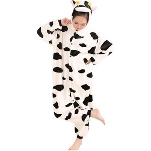 Koe Onesie Pak Kostuum Outfit Huispak Jumpsuit Verkleedpak - Verkleedkleding - Halloween & Carnaval - SnugSquad - Kinderen & Volwassenen - Unisex - Maat XS voor Lichaamslengte (138 - 145 cm)