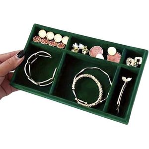 Sieraden opberger - Groen - 6 vaks - Fluweel - Lade / Kast Organiser - Oorbellen - Ringen - Armbanden - Ketting - Losse sieraden - Grote sieraden - Jewellery