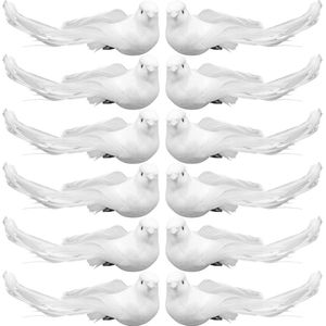 Decoratieve Witte Vogels met Clips - Realistische Duif Ambachten Kerstboom Bruiloft Krans Ornament (12 stuks)