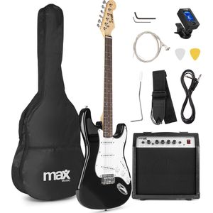 Elektrische gitaar met gitaar versterker - MAX Gigkit - Perfect voor beginners - incl. gitaar stemapparaat, gitaartas en plectrum - Zwart