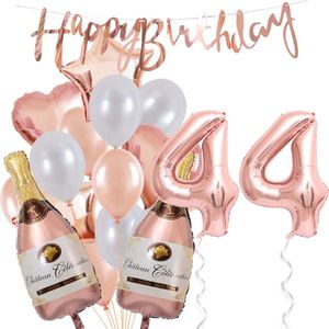44 Jaar Verjaardag Cijferballon 44 - Feestpakket Snoes Ballonnen Pop The Bottles - Rose White Versiering