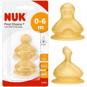 NUK | First Choice + | Anti Colic flesspeen latex | 0-6 maanden |2 stuks | maat : M | voor melk | M