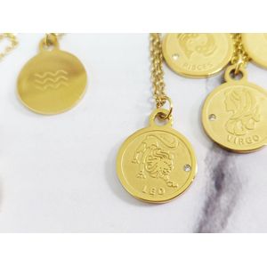 Mei's | Lacy Zodiac Chain ketting | dames ketting / Sterrenbeeld Leeuw - Leo / sieraad dames | Stainless Steel / 316L Roestvrij Staal / Chirurgisch Staal / 18 K Goud / Zirkonia | goud / 45 - 50 cm