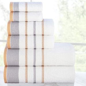 White Bay-handdoc van 600 g/m² Egyptisch canvas voor hotel, spa, gebouw en badkamer, set van 6 met 2 badkamers, 2 handen, 2 washandjes, met grijze en beige rand