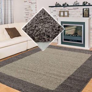 Flycarpets Candy Shaggy Vloerkleed - 160x230 cm - Taupe Lijstmotief - Hoogpolig