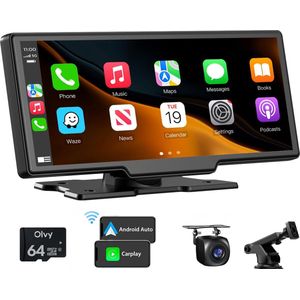Olvy Carplay Scherm PRO - Geschikt voor Apple & Android - 10.26 Inch - Navigatiesysteem Auto - Incl. Achteruitrijcamera - Draadloos - Touchscreen - Universeel - Multimedia Autoradio