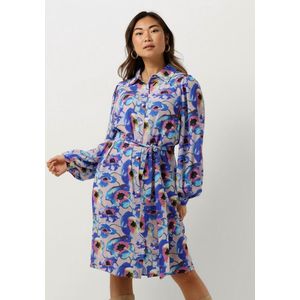 Jansen Amsterdam Pf508 Printed Long Sleeve Blouse Dress Jurken Dames - Kleedje - Rok - Jurk - Blauw - Maat XS