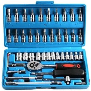 Gran Vida® - Gereedschapset - 46-delig - Schroevendraaier en Moersleutels - Chroom - Professionele Set - Blauw