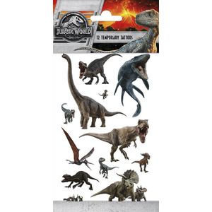 Jurassic World Tattoos - Tijdelijke Tattoo - Body Glitter - Plak Tattoos - Nep Tattoo - Fake Tattoo - Kinderen - Dino - 1 Vel met 12 tattoos