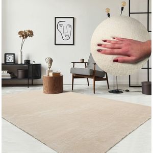 Karpet24 Loft modern pluizig laagpolig tapijt - 200 x 280 cm rechthoek antislip onderkant, wasbaar tot 30 graden, heerlijk zacht, bontlook, beige