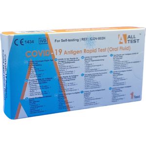 COVID-19 Antigeen Sneltest | Speeksel | Alltest | CE1434 | testen zonder neusswab | Zelftest op speeksel - 1 testkit