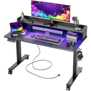 In Hoogte Verstelbaar Bureau Stekkerdoos LED - 100x60 Cm Sta-Tafelbureau Monitorstandaard - Slim Bedieningspaneel 3 Geheugenhoogten - Antibotsingssysteem Zit-Sta-Bureau Speel Werk Thuis Kantoor