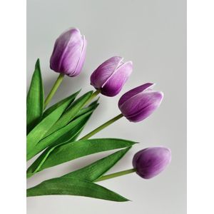 Kunst tulpen - Zijden tulpen boeket - Tulpen boeket - Real touch tulpen - Paars/Wit - Boeket van 10 stuks!
