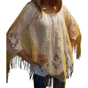 Gouden visnet poncho/ omslagdoek/ stola dames - Gouden glitter carnaval/ verkleed kleding