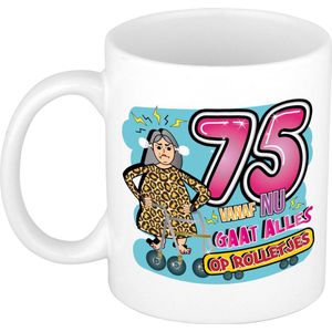 Bellatio Decorations Cadeau / Verjaardag mok 75 jaar - vrouw - rollator- keramiek - vrouwen cadeautjes