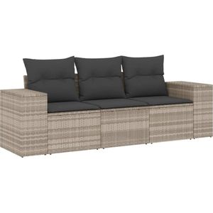 vidaXL - 3-delige - Loungeset - met - kussens - poly - rattan - lichtgrijs