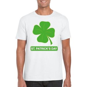 St. Patricksday klavertje t-shirt wit heren - St Patrick's day kleding XL