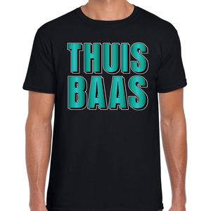 Thuis baas t-shirt zwart met blauwe letters voor heren - fun tekst shirts / grappige t-shirts XXL