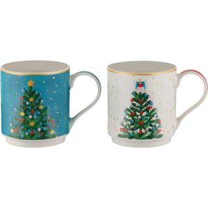 Maxwell en Williams Christmasville mokken 350ml set van twee Kerstboom Porselein Kerstmok Vaatwasserbestendig