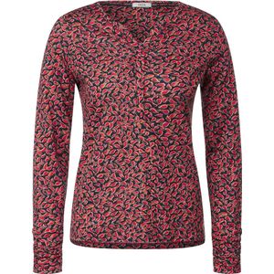 Cecil TOS AOP small Paisley Split Neck Dames T-shirt - Cosy Coral - Maat s