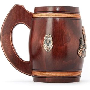 Houten bierpul zonder deksel - Handgemaakt echt eikenhout met een inhoud van 0,5L - Prachtig middeleeuws bierpul cadeau voor jou en alle bierliefhebbers, unieke Viking-stijl