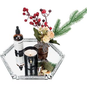 Decoratief zilveren spiegeldienblad voor make-uptafel - decoratie en sieradenschaal - cosmetica organizer voor badkamer en slaapkamer - commode spiegellade