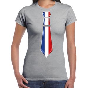 Bellatio Decorations Verkleed shirt voor dames - stropdas Frankrijk - grijs - supporter - themafeest S