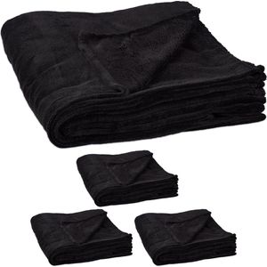 Relaxdays 4 x fleece deken groot - plaid – woondeken - grand foulard - 150x200 cm – zwart