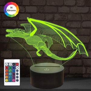 3D-Nachtlampje - 3D-lamp - 16 Kleuren Veranderende Dimbaar - met Afstandsbediening - Decoratie - Led-illusie - Nachtlamp - Kinderspeelgoed - Lamp - Verjaardagscadeau - Jongens - Meisjes - Draak