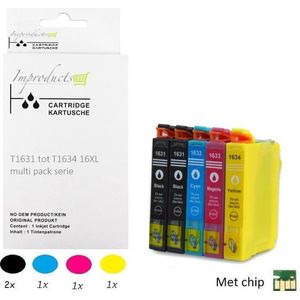 Improducts® Inkt cartridges - Alternatief Epson 16XL 4 pack + zwart new chip v5