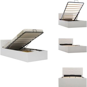 vidaXL Bedframe - Bedframes - Bed - Bedden - Bedframe met opbergruimte hydraulisch kunstleer wit 90x200 cm